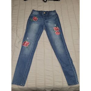 Kids Denim‎ Jegging with Floral Embroidery Rose Applique Distressed Blue 14
